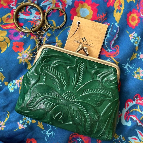 Brand New Patricia Nash Genuine Leather Green Large Borse Coin Purse Key Holder - Picture 2 of 15